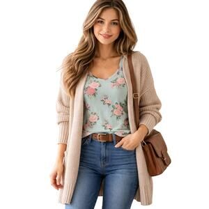 No Boundaries Floral Tank Top Womens Large Mint Green Sleeveless Casual